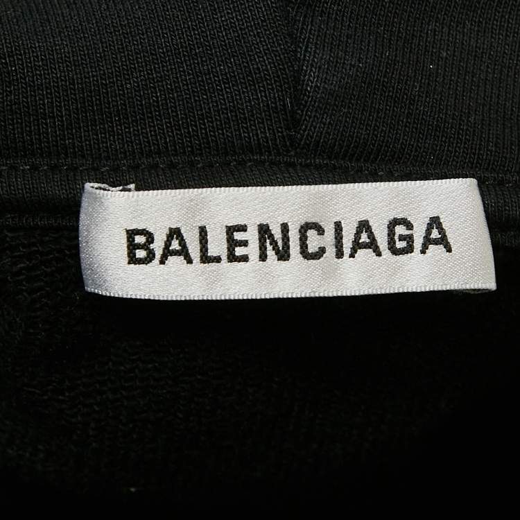Pre Owned Balenciaga Black Logo Print Cotton Knit Oversized Hoodie S