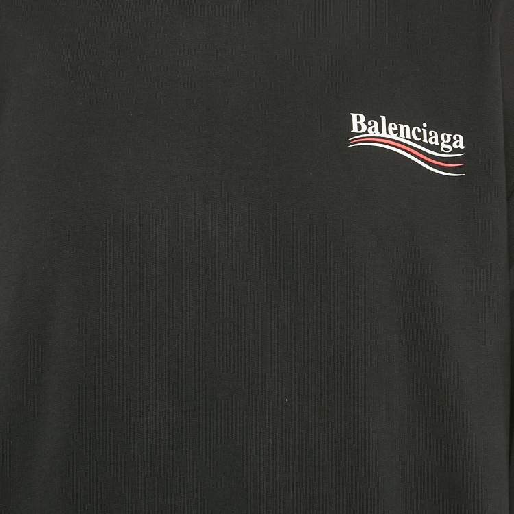 Pre Owned Balenciaga Black Logo Print Cotton Knit Oversized Hoodie S
