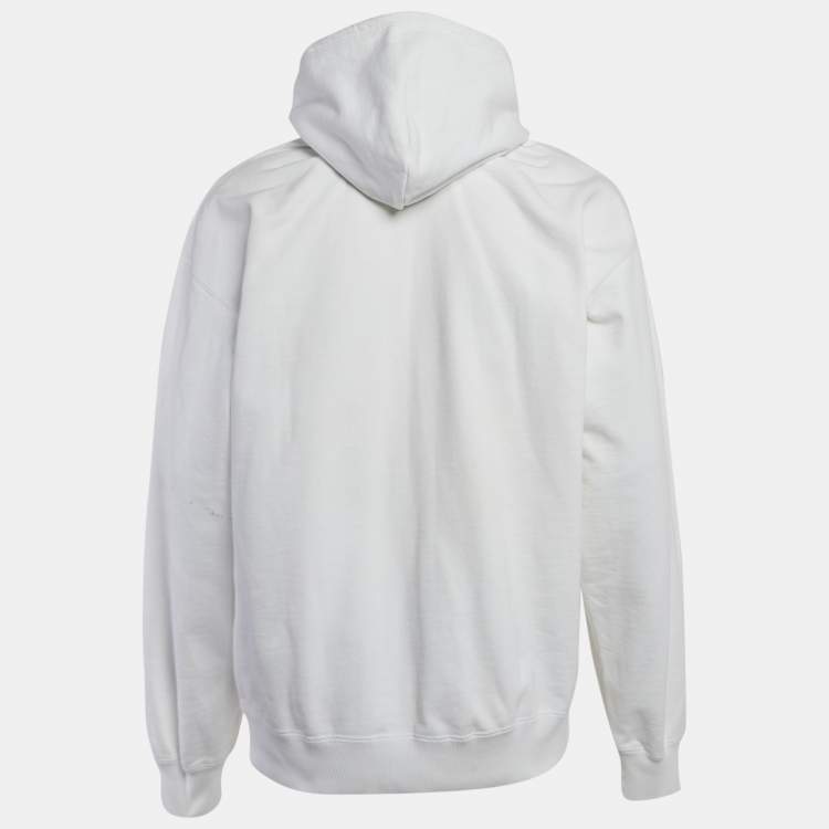 مملوكة مسبقًا Balenciaga White Logo Paint Cotton Knit Oversized Hoodie M