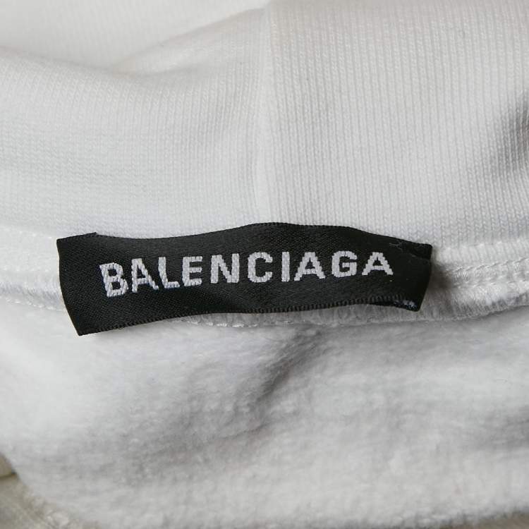 مملوكة مسبقًا Balenciaga White Logo Paint Cotton Knit Oversized Hoodie M