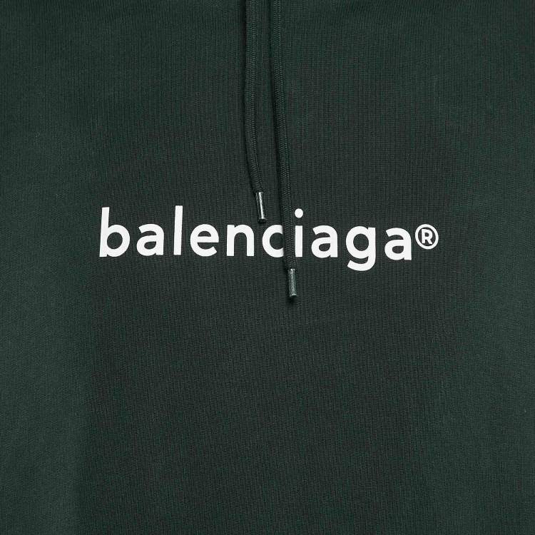 Pre Owned Balenciaga Green Copywrite Logo Print Cotton Hoodie L