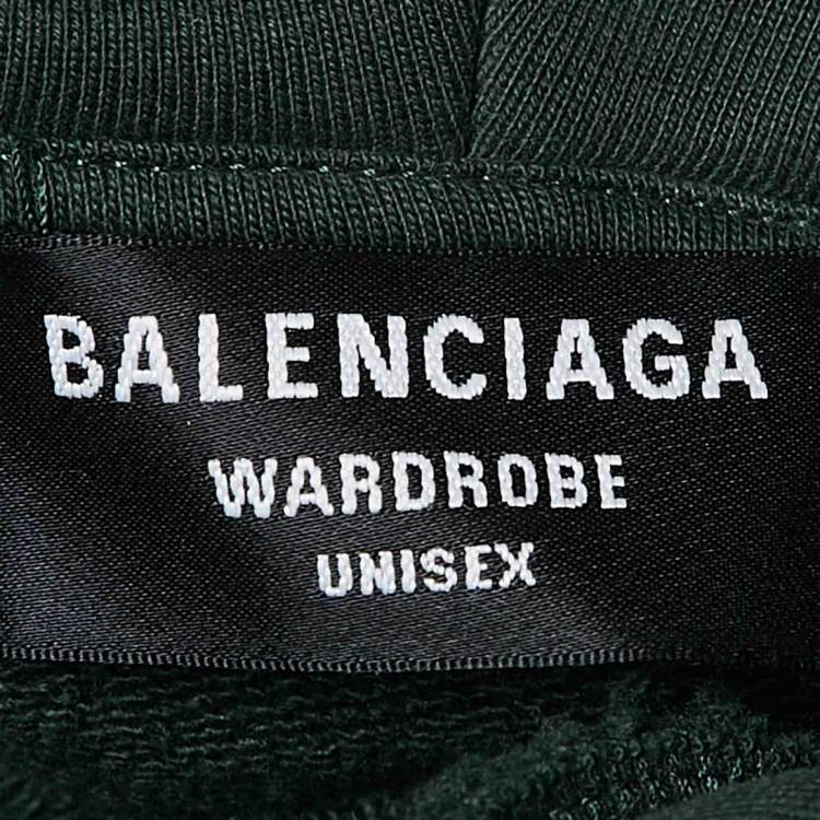 Pre Owned Balenciaga Green Copywrite Logo Print Cotton Hoodie L
