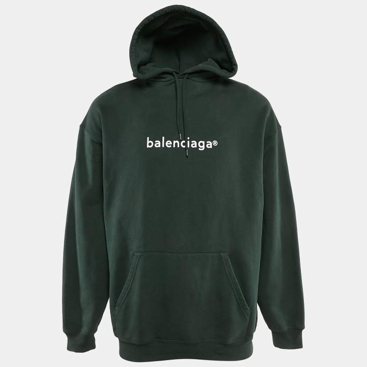 Pre Owned Balenciaga Green Copywrite Logo Print Cotton Hoodie L