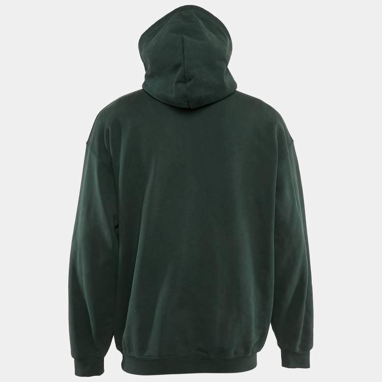 Pre Owned Balenciaga Green Copywrite Logo Print Cotton Hoodie L