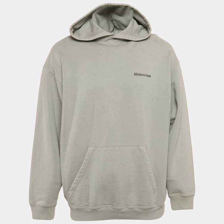 Pre Owned Balenciaga Grey Logo Embroidered Cotton Hoodie M