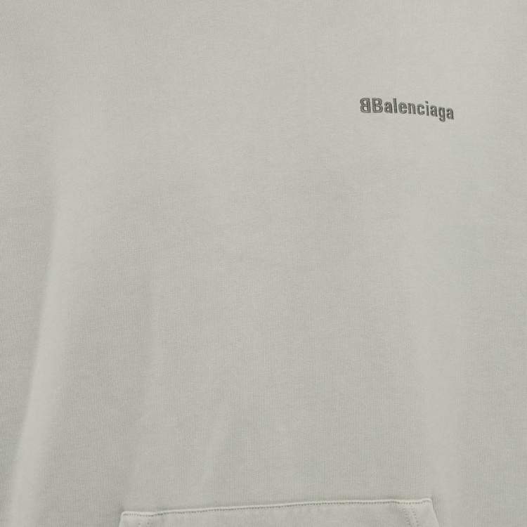 Pre Owned Balenciaga Grey Logo Embroidered Cotton Hoodie M