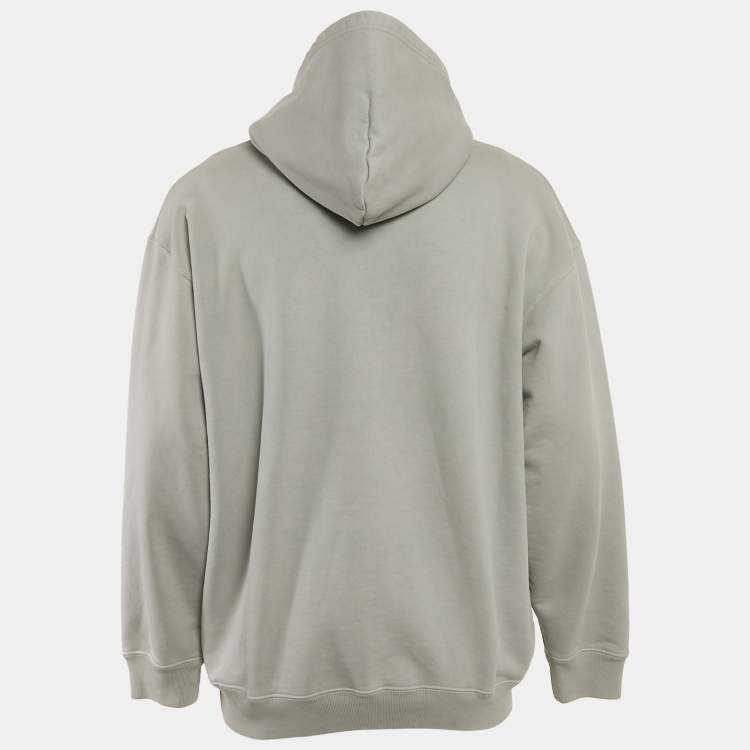 Pre Owned Balenciaga Grey Logo Embroidered Cotton Hoodie M