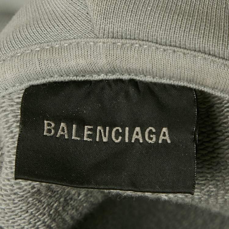 Pre Owned Balenciaga Grey Logo Embroidered Cotton Hoodie M