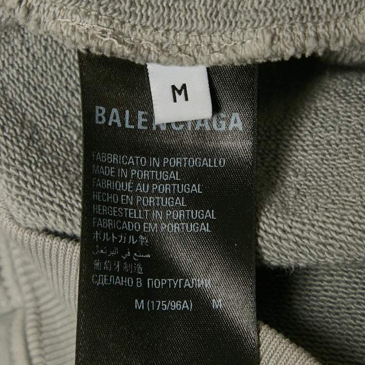 Pre Owned Balenciaga Grey Logo Embroidered Cotton Hoodie M