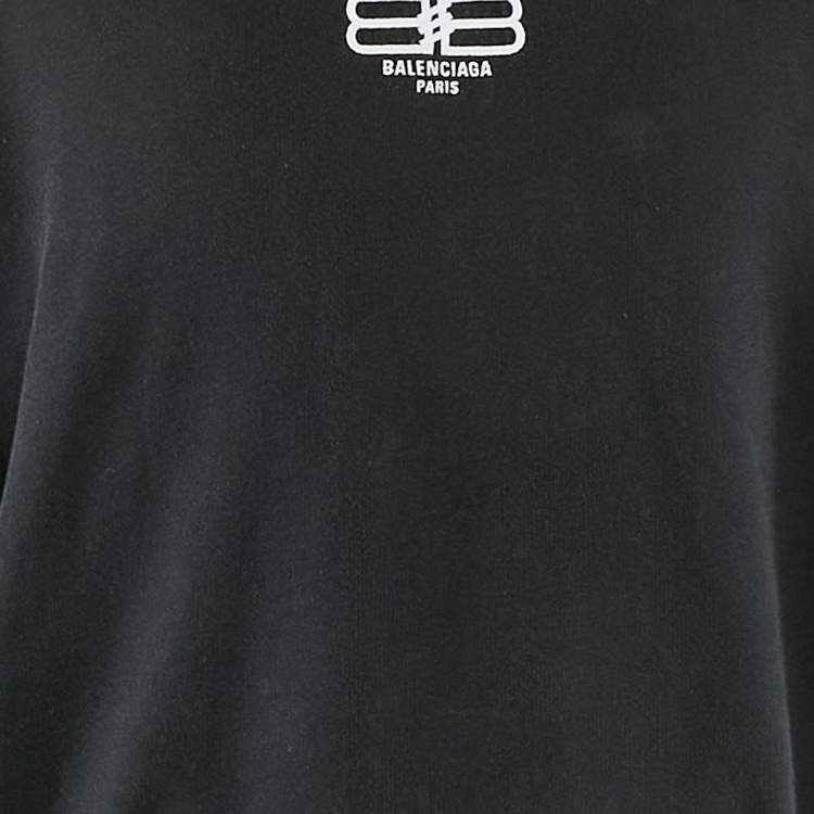 Pre Owned Balenciaga Black Logo Embroidery Cotton Distressed Hoodie S