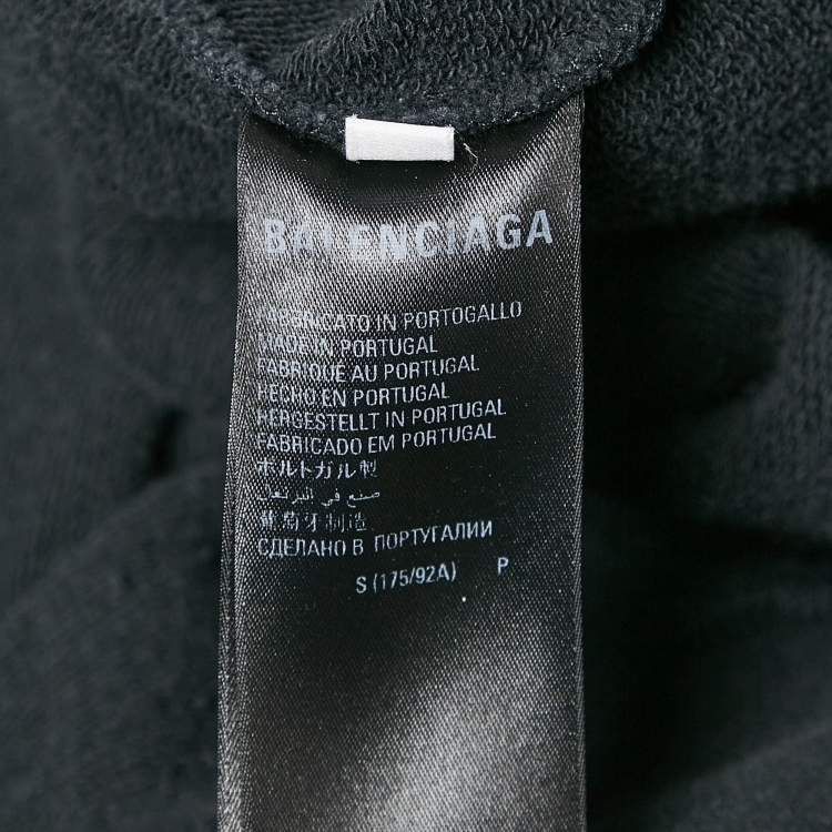 Pre Owned Balenciaga Black Logo Embroidery Cotton Distressed Hoodie S