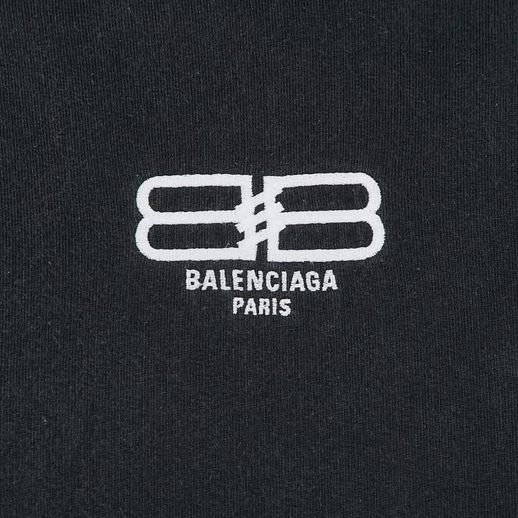 Pre Owned Balenciaga Black Logo Embroidery Cotton Distressed Hoodie S