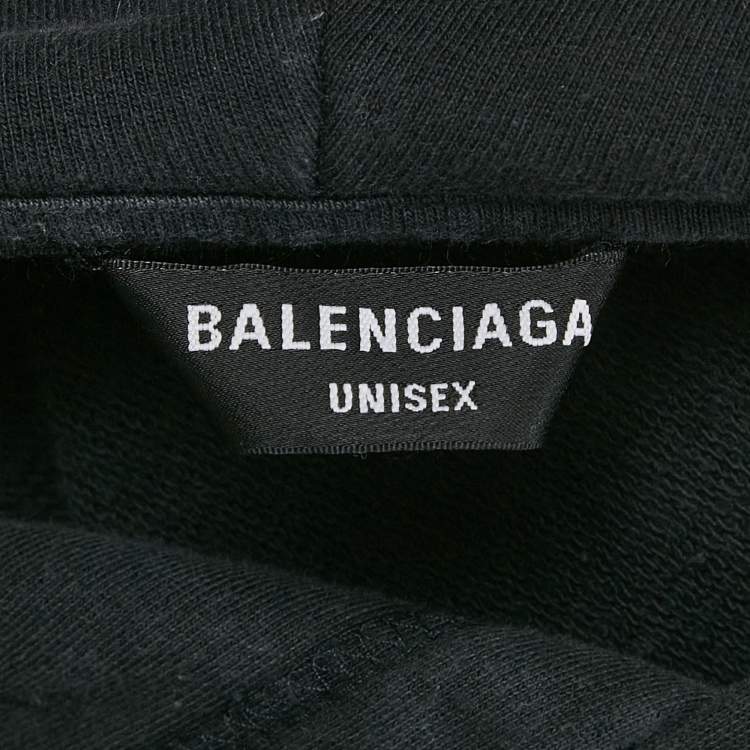 Pre Owned Balenciaga Black Logo Embroidery Cotton Distressed Hoodie S