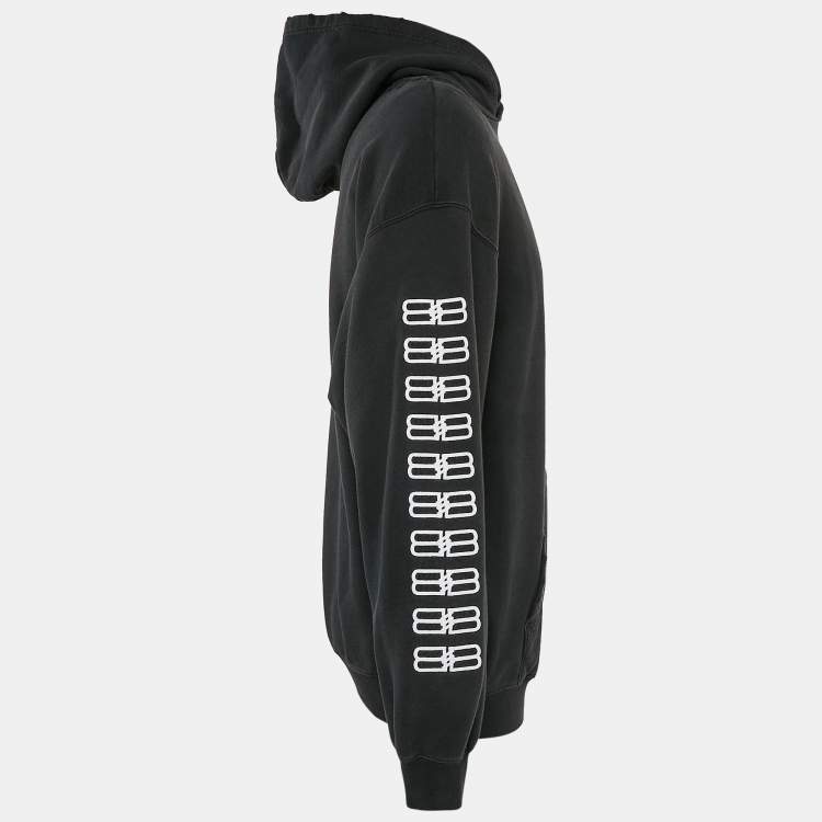 Pre Owned Balenciaga Black Logo Embroidery Cotton Distressed Hoodie S