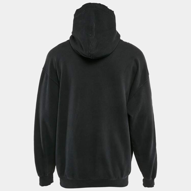 Pre Owned Balenciaga Black Logo Embroidery Cotton Distressed Hoodie S