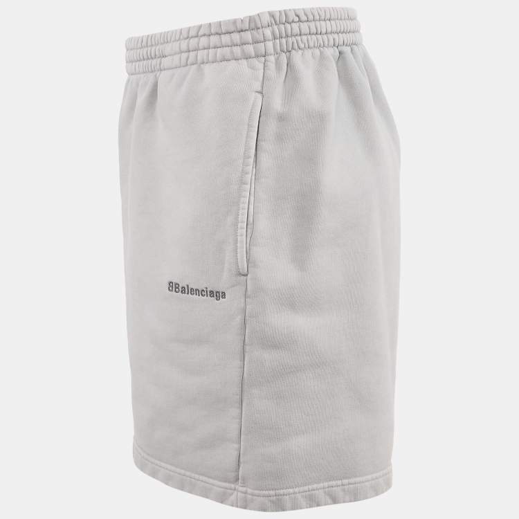 Pre Owned Balenciaga Grey Logo Embroidered Cotton Knit Sweat Shorts S