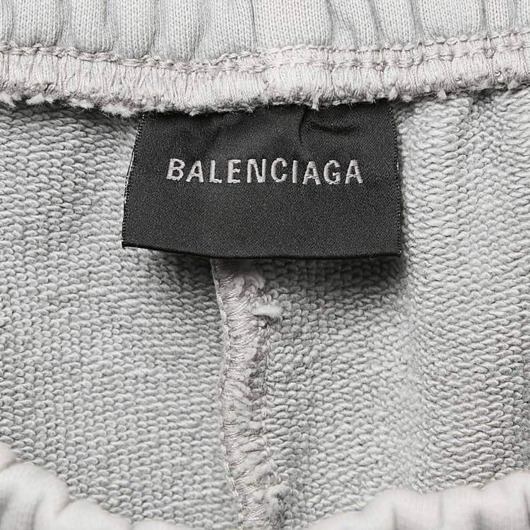 Pre Owned Balenciaga Grey Logo Embroidered Cotton Knit Sweat Shorts S