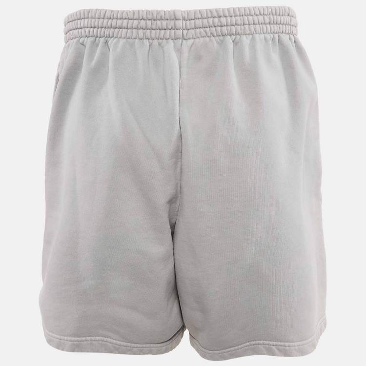 Pre Owned Balenciaga Grey Logo Embroidered Cotton Knit Sweat Shorts S