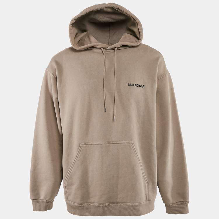 Pre Owned Balenciaga Unisex Brown Logo Embroidered Cotton Hooded Sweatshirt M