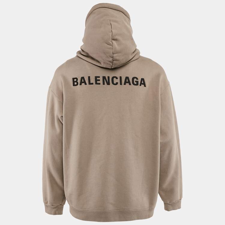 Pre Owned Balenciaga Unisex Brown Logo Embroidered Cotton Hooded Sweatshirt M
