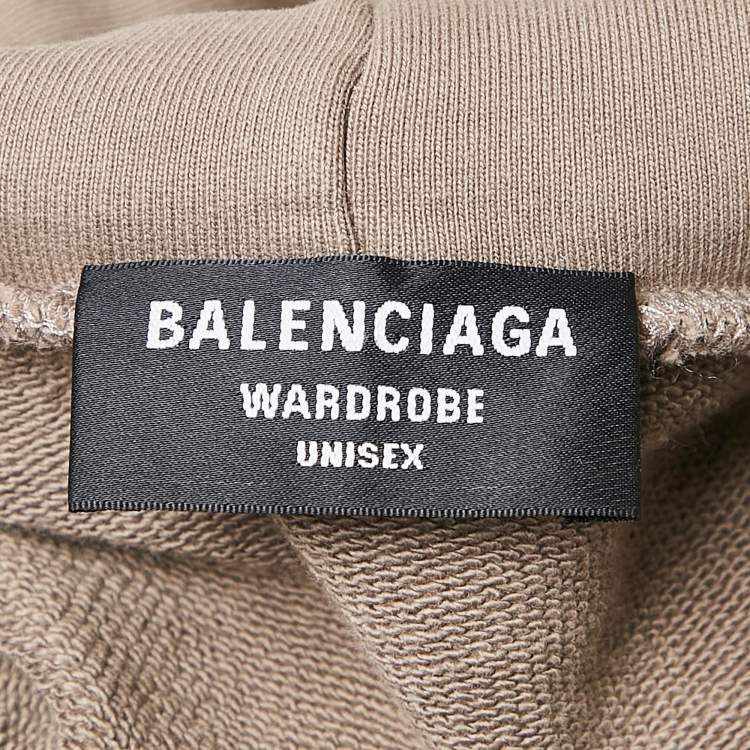 Pre Owned Balenciaga Unisex Brown Logo Embroidered Cotton Hooded Sweatshirt M