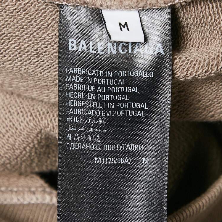 Pre Owned Balenciaga Unisex Brown Logo Embroidered Cotton Hooded Sweatshirt M