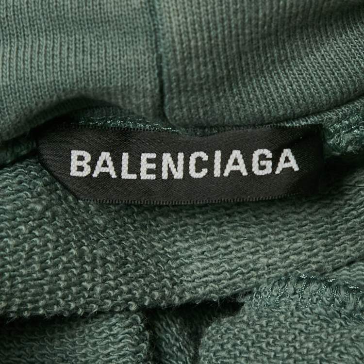 Pre Owned Balenciaga Blue Logo Print Cotton Knit Hoodie M