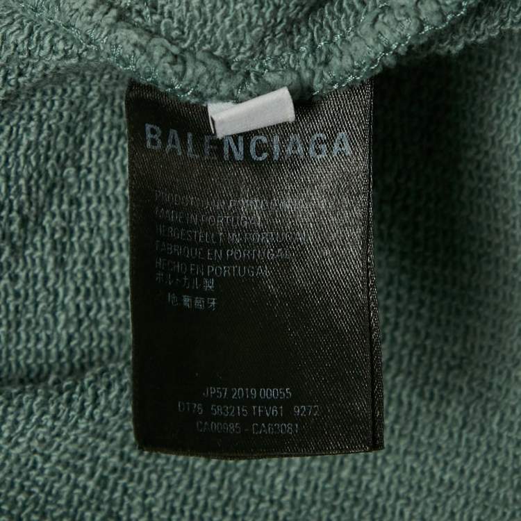 Pre Owned Balenciaga Blue Logo Print Cotton Knit Hoodie M