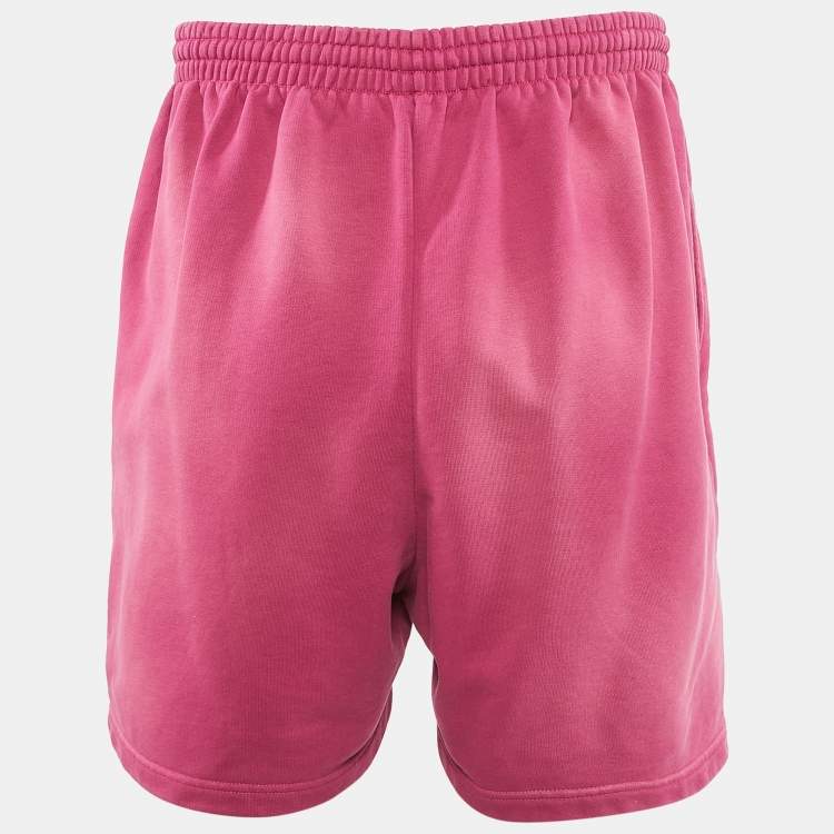 Pre Owned Balenciaga Pink Logo Embroidered Cotton Knit Unisex Shorts S