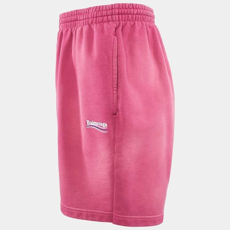 Pre Owned Balenciaga Pink Logo Embroidered Cotton Knit Unisex Shorts S