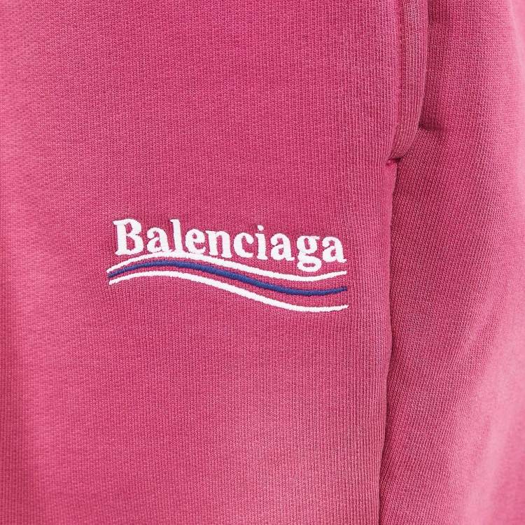 Pre Owned Balenciaga Pink Logo Embroidered Cotton Knit Unisex Shorts S