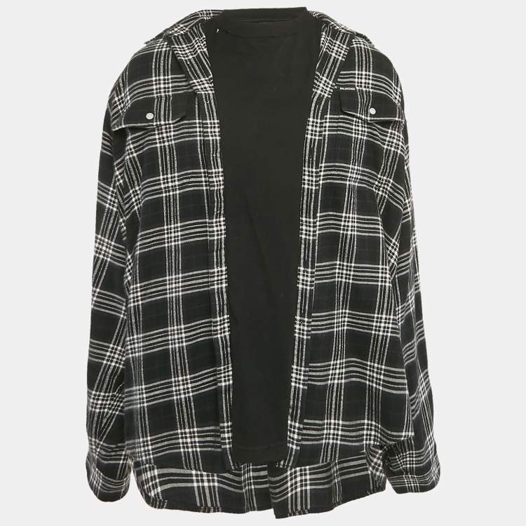 Pre Owned Balenciaga Black Checks Cotton Oversized Ttrompe L'œil Shirt M