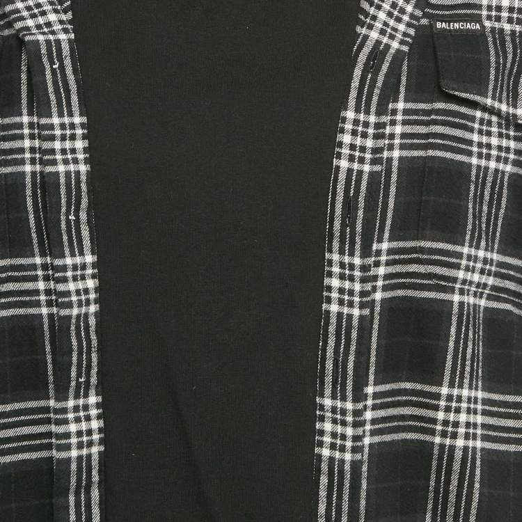 Pre Owned Balenciaga Black Checks Cotton Oversized Ttrompe L'œil Shirt M