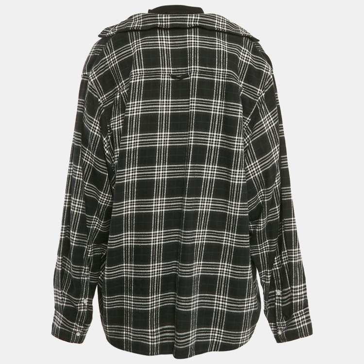 Pre Owned Balenciaga Black Checks Cotton Oversized Ttrompe L'œil Shirt M