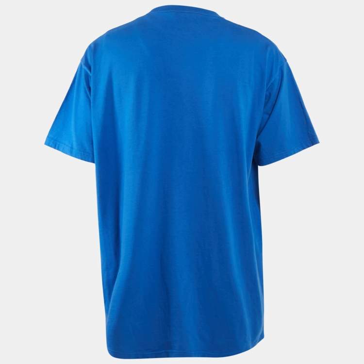 Pre Owned Balenciaga Blue Logo Print Jersey Oversized T-Shirt L