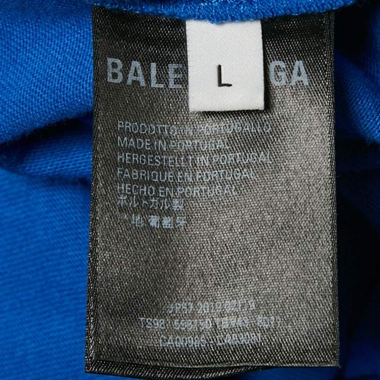Pre Owned Balenciaga Blue Logo Print Jersey Oversized T-Shirt L