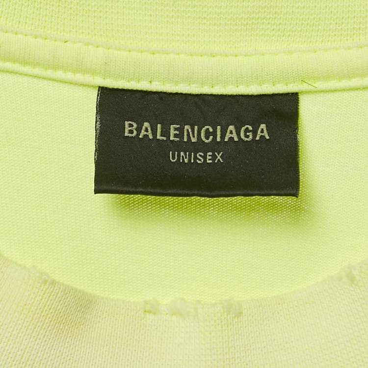 Pre Owned Balenciaga Unisex Florescent Yellow Tape Logo Print Jersey Oversized T-Shirt XXS