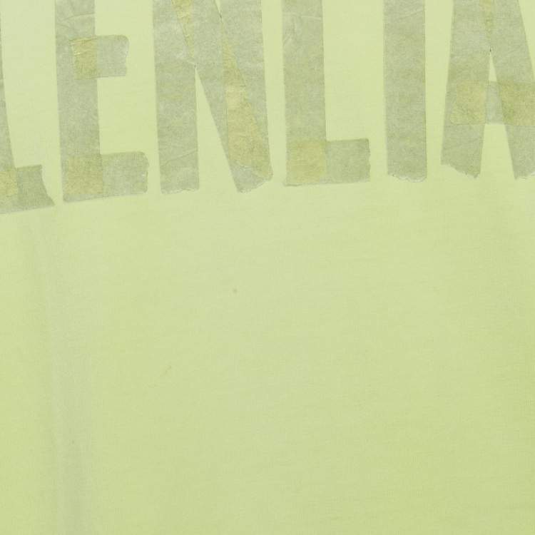 Pre Owned Balenciaga Unisex Florescent Yellow Tape Logo Print Jersey Oversized T-Shirt XXS