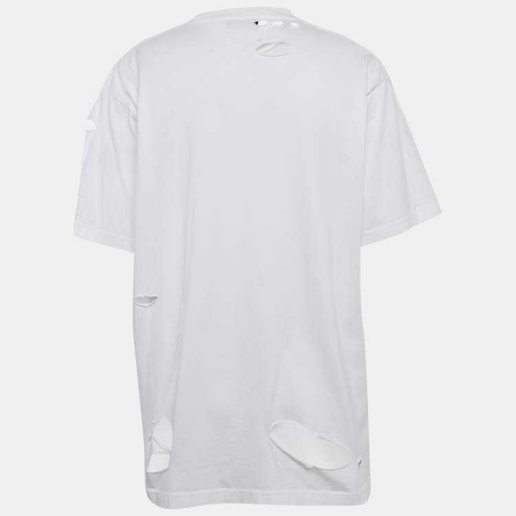 Pre Owned Balenciaga Unifit White Logo Print Distressed Jersey Boxy T-Shirt XXS