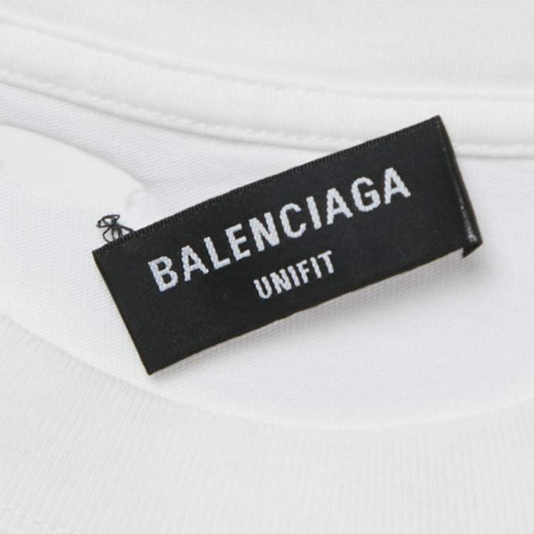 Pre Owned Balenciaga Unifit White Logo Print Distressed Jersey Boxy T-Shirt XXS