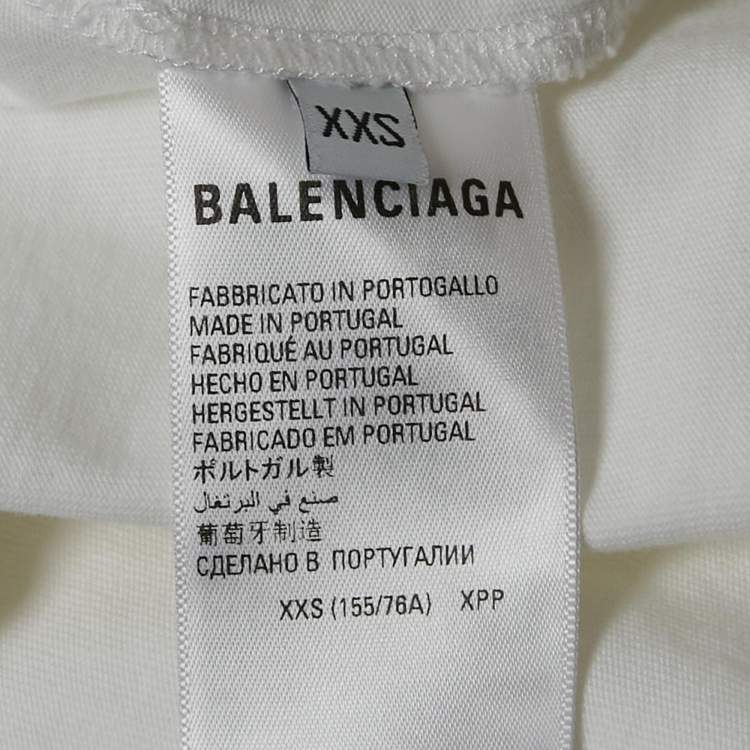 Pre Owned Balenciaga Unifit White Logo Print Distressed Jersey Boxy T-Shirt XXS