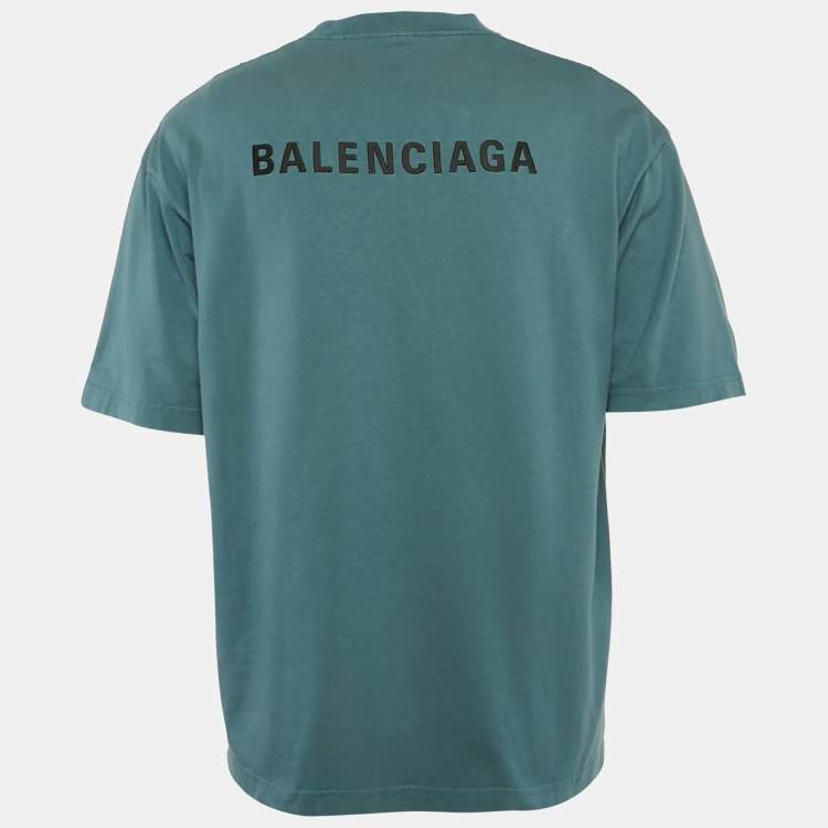 Pre Owned Balenciaga Blue Logo Embroidered Jersey Oversized T-Shirt M