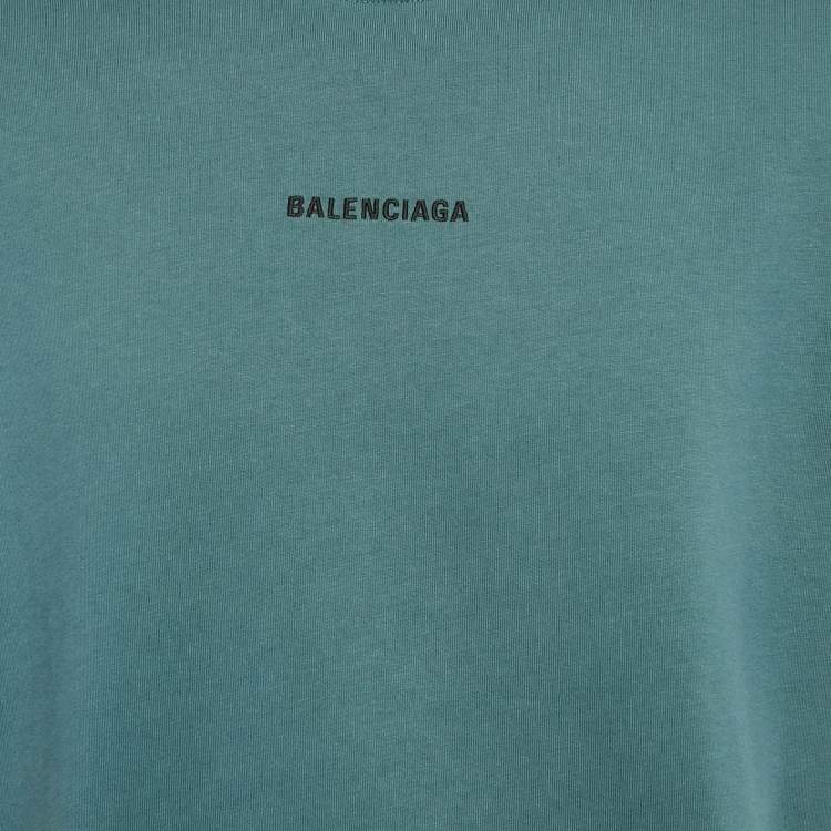 Pre Owned Balenciaga Blue Logo Embroidered Jersey Oversized T-Shirt M