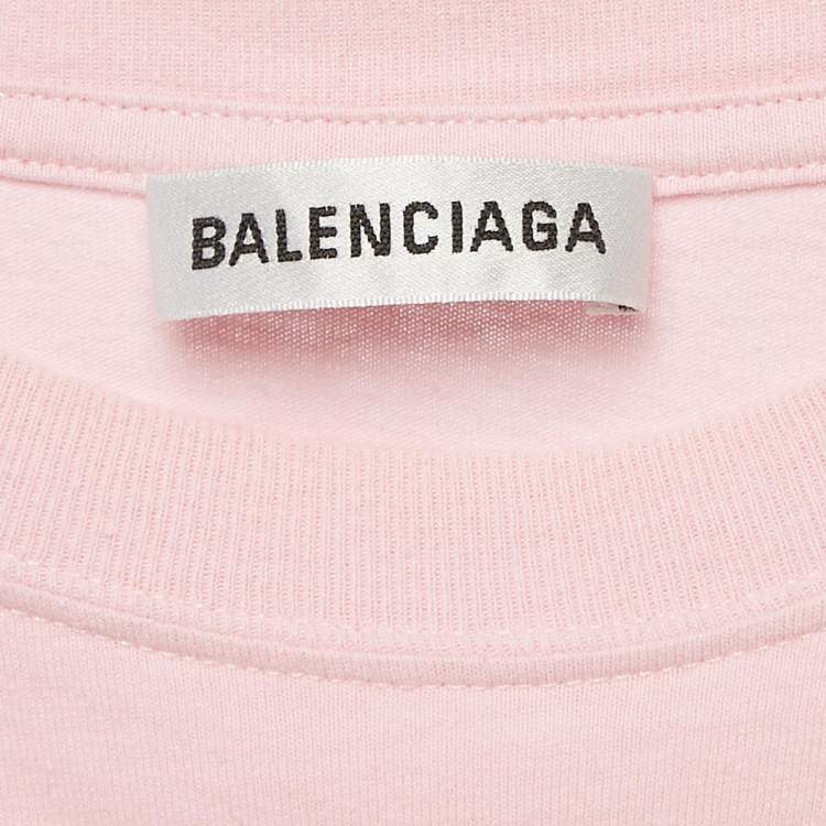 Pre Owned Balenciaga Pink Logo Print Jersey Crewneck T-Shirt M