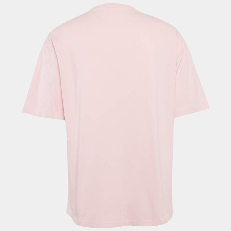 Pre Owned Balenciaga Pink Logo Print Jersey Crewneck T-Shirt M
