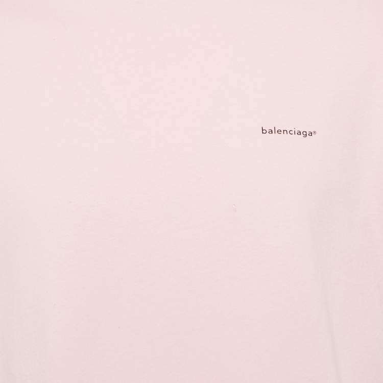 Pre Owned Balenciaga Pink Logo Print Jersey Crewneck T-Shirt M