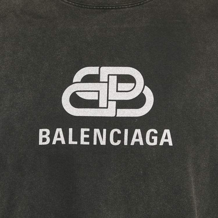 Pre Owned Balenciaga Charcoal Black Logo Print Jersey Oversized T-Shirt L