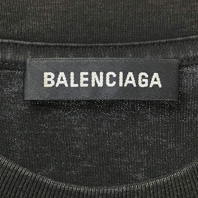 Pre Owned Balenciaga Charcoal Black Logo Print Jersey Oversized T-Shirt L