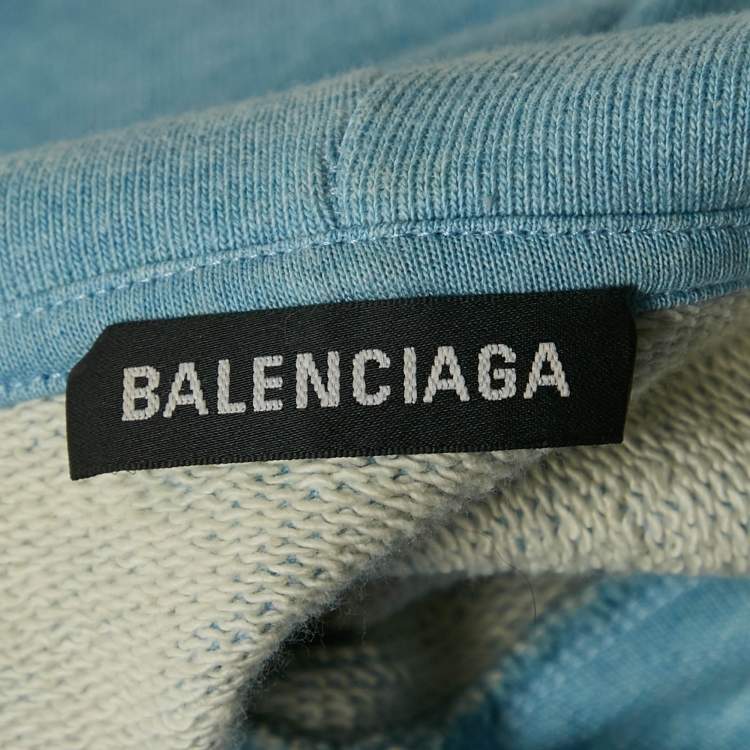 Pre Owned Balenciaga Blue Logo Print Cotton Hooded Sweatshirt S