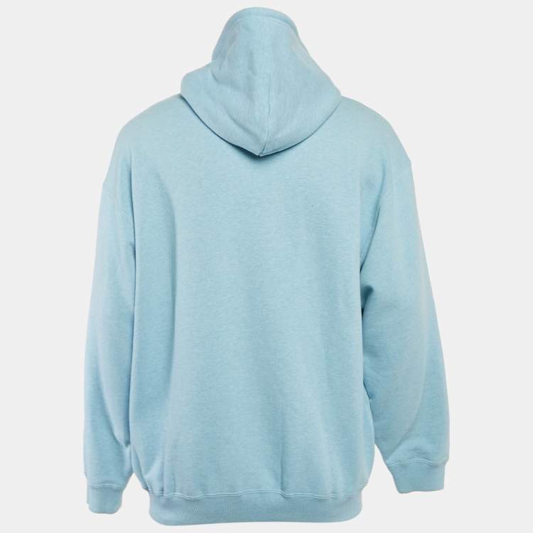 Pre Owned Balenciaga Blue Logo Print Cotton Hooded Sweatshirt S